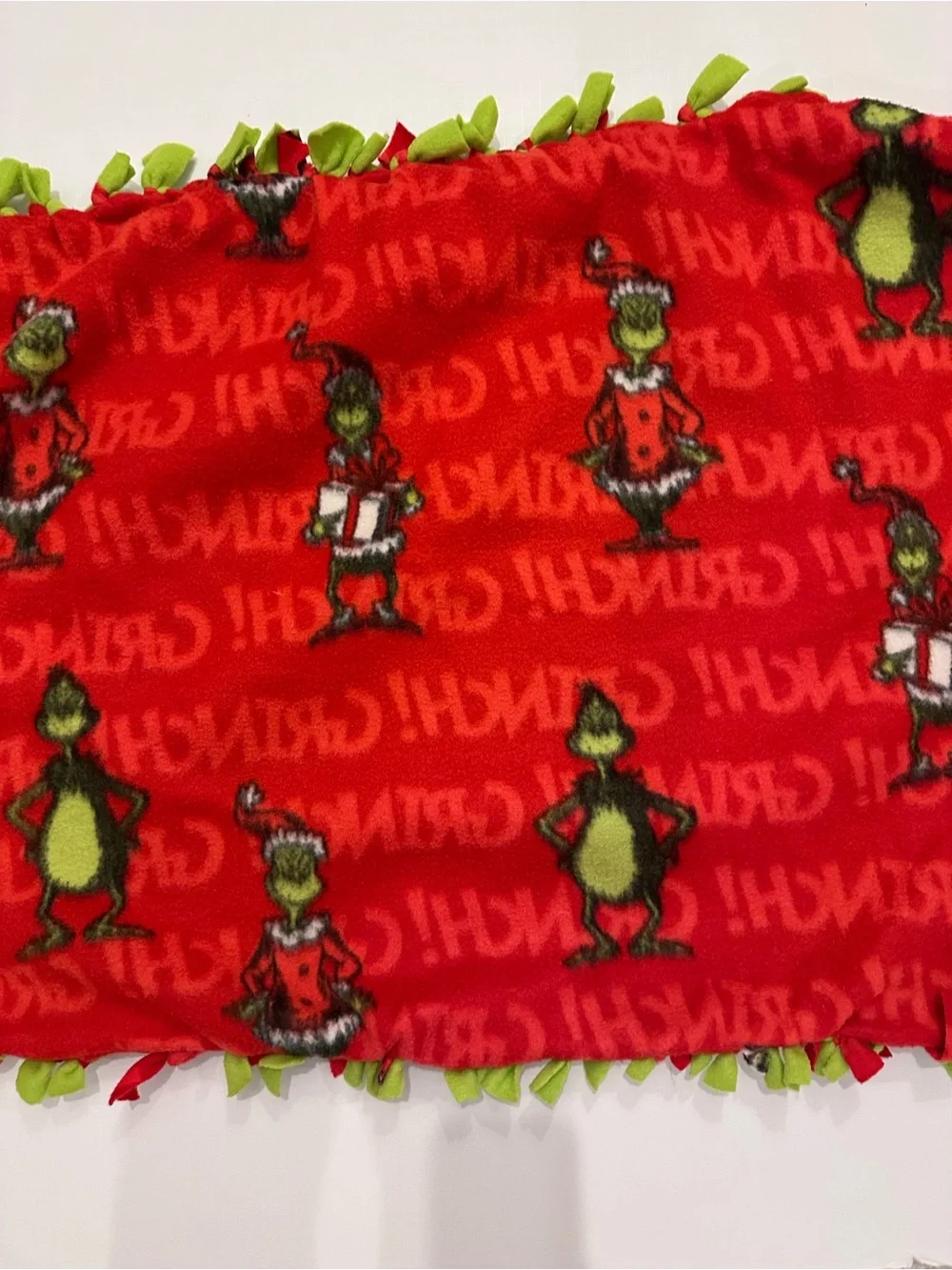 Kids Handmade The Grinch Red and Green Fleece Throw Blanket